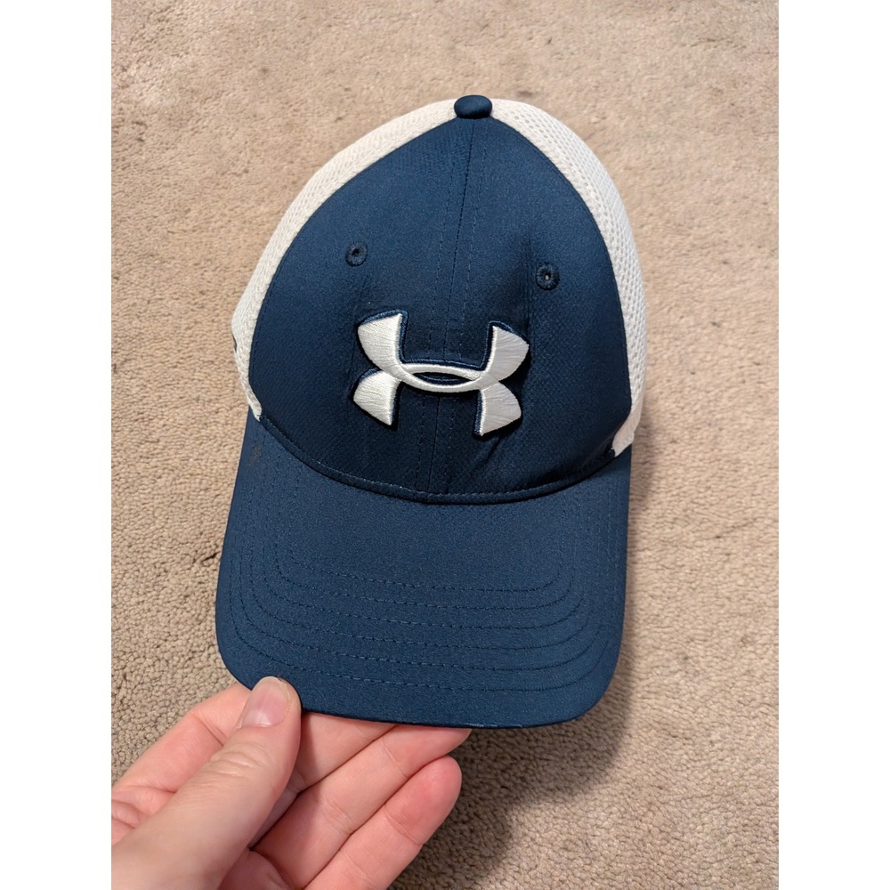 Under Armour Golf Trucker Hat Navy Blue White Mesh Back Stretch Fit Cap